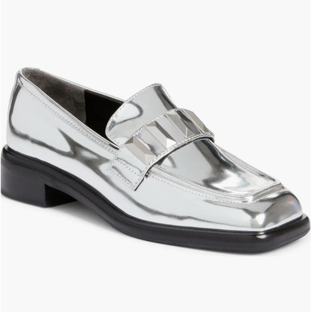 Rag & Bone Size 39.5 US 9.5 Sliver Metallic Square Loafer Shoes NEW Maxwell $425
